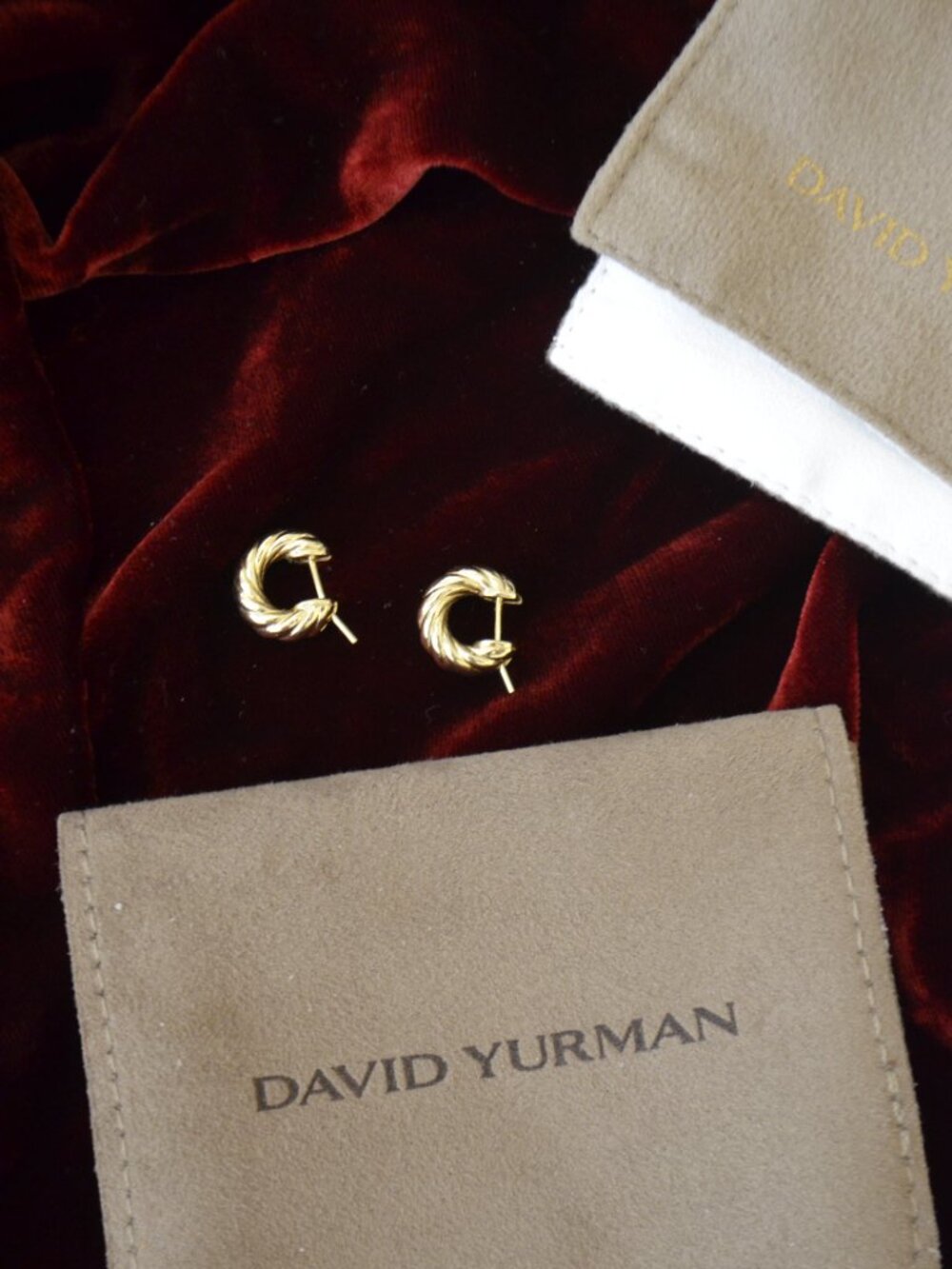 BRAND NEW DAVID YURMAN Sculpted Cable Hoop Earrings in 18K Yellow Gold, 14.4MM R